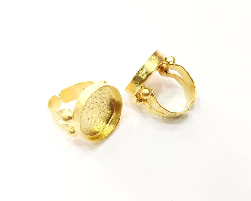 Gold Ring Settings Blank Hammered inlay Ring Mosaic Ring Bezel Base Cabochon Mountings Adjustable (20mm blank ) Gold Plated Brass G16962
