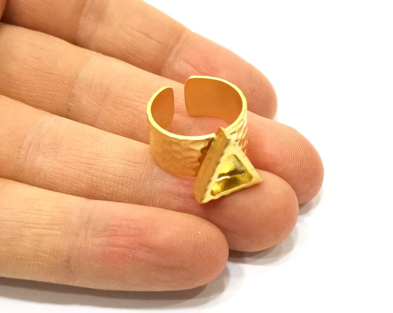 Hammered Ring Blank Setting Cabochon Base inlay Ring Hammered Mounting Adjustable Ring Bezel (10x8mm blank ) Gold Plated Metal G16964