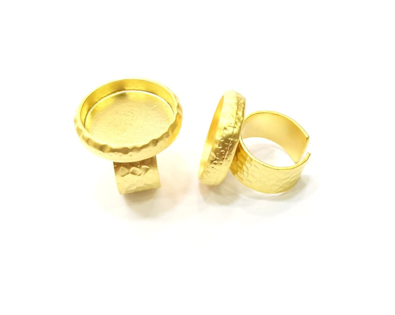 Hammered Ring Blank Setting Cabochon Base inlay Ring Hammered Mounting Adjustable Ring Bezel (20mm blank ) Gold Plated Metal G16968