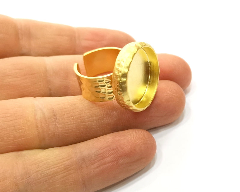 Hammered Ring Blank Setting Cabochon Base inlay Ring Hammered Mounting Adjustable Ring Bezel (19mm blank ) Gold Plated Metal G18567
