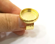 Hammered Ring Blank Setting Cabochon Base inlay Ring Hammered Mounting Adjustable Ring Bezel (19mm blank ) Gold Plated Metal G18567