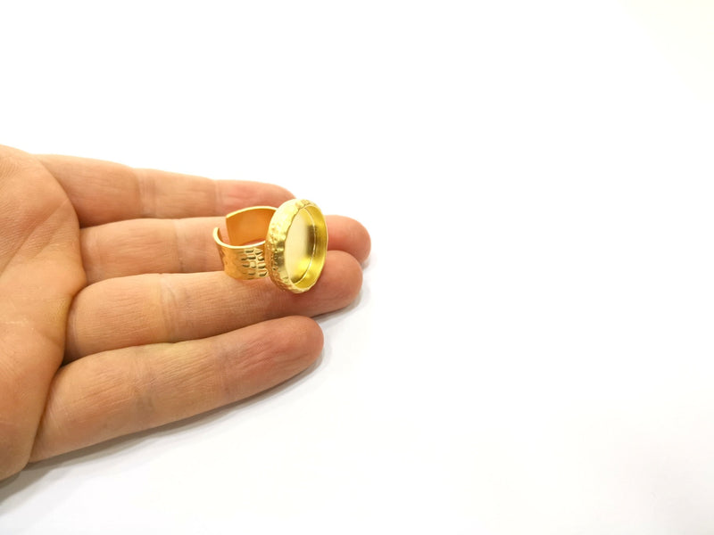 Hammered Ring Blank Setting Cabochon Base inlay Ring Hammered Mounting Adjustable Ring Bezel (19mm blank ) Gold Plated Metal G18567