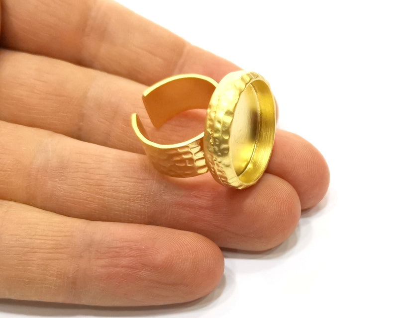 Hammered Ring Blank Setting Cabochon Base inlay Ring Hammered Mounting Adjustable Ring Bezel (20mm blank ) Gold Plated Metal G16968