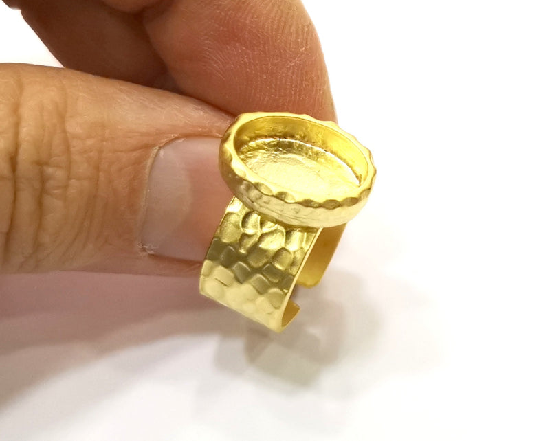 Hammered Ring Blank Setting Cabochon Base inlay Ring Hammered Mounting Adjustable Ring Bezel (14x10mm blank ) Gold Plated Metal G16970