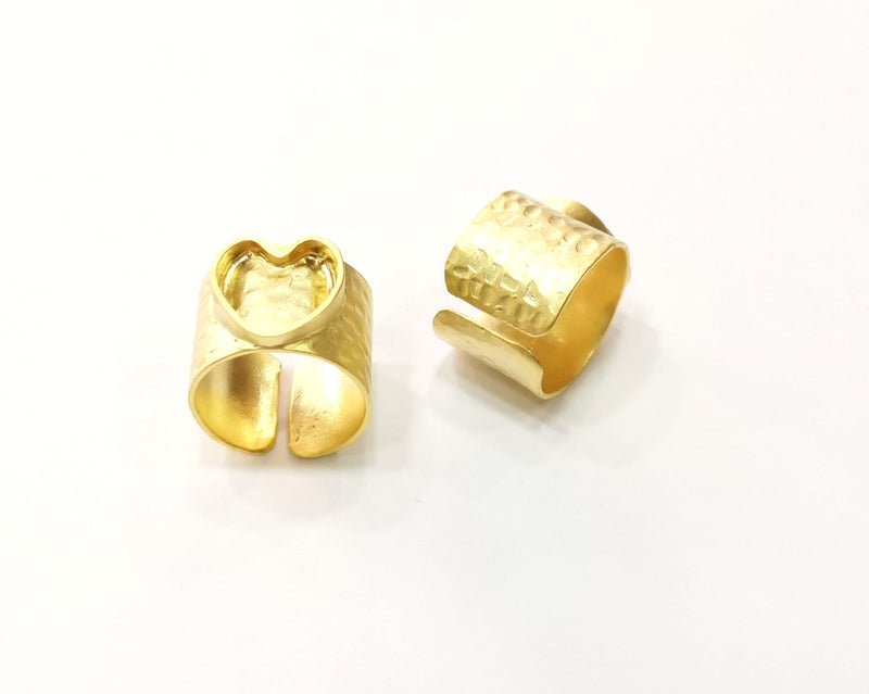 Gold Ring Settings Blank Hammered inlay Ring Mosaic Ring Bezel Base Cabochon Mountings Adjustable (12mm blank ) Gold Plated Brass G16972