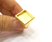 Hammered Ring Blank Setting Cabochon Base inlay Ring Hammered Mounting Adjustable Ring Bezel (16x16mm blank ) Gold Plated Metal G16973