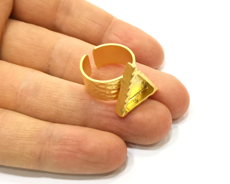 Hammered Ring Blank Setting Cabochon Base inlay Ring Hammered Mounting Adjustable Ring Bezel (14x13mm blank ) Gold Plated Metal G16974