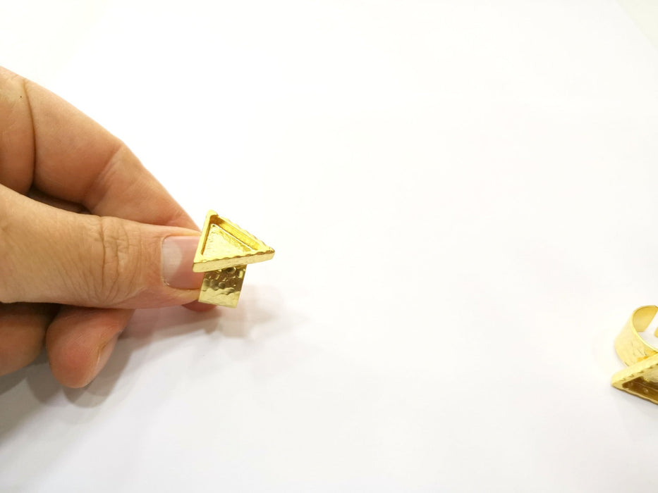 Hammered Ring Blank Setting Cabochon Base inlay Ring Hammered Mounting Adjustable Ring Bezel (14x13mm blank ) Gold Plated Metal G16974