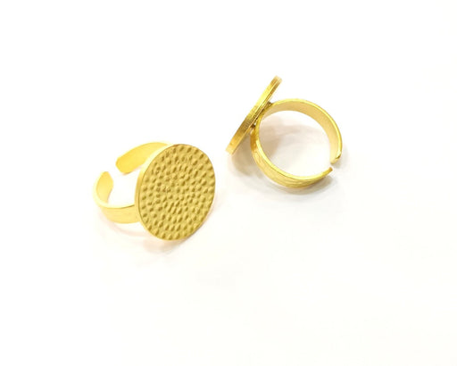 Gold Ring Blank Setting Cabochon Base Ring Hammered Mounting Adjustable Ring Bezel (20mm blank ) Gold Plated Metal G16975