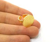 Gold Ring Blank Setting Cabochon Base Ring Hammered Mounting Adjustable Ring Bezel (20mm blank ) Gold Plated Metal G16975