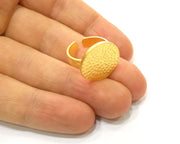 Gold Ring Blank Setting Cabochon Base Ring Hammered Mounting Adjustable Ring Bezel (20mm blank ) Gold Plated Metal G16975