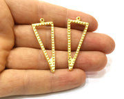 2 Triangle Pendant Gold Plated Charms  (44x16mm)  G16977