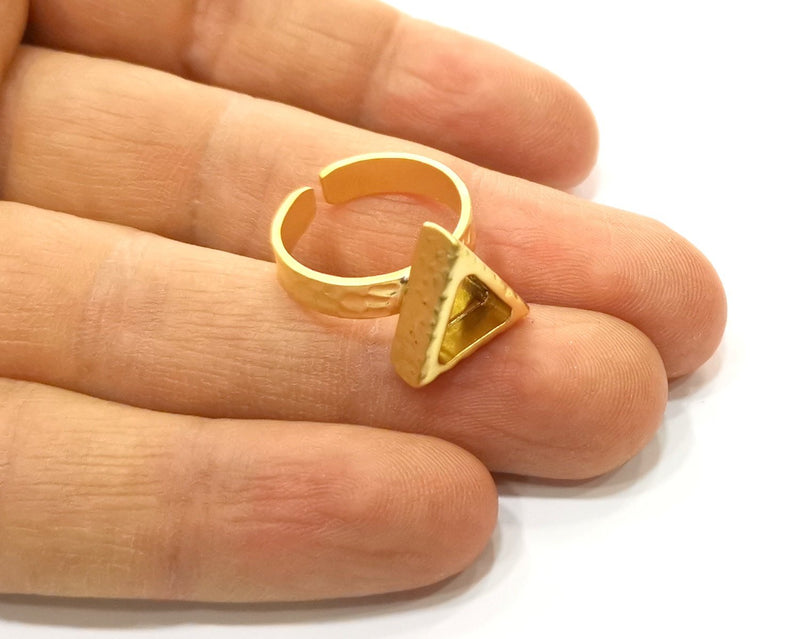 Hammered Ring Blank Setting Cabochon Base inlay Ring Hammered Mounting Adjustable Ring Bezel (9x8mm blank ) Gold Plated Metal G16981