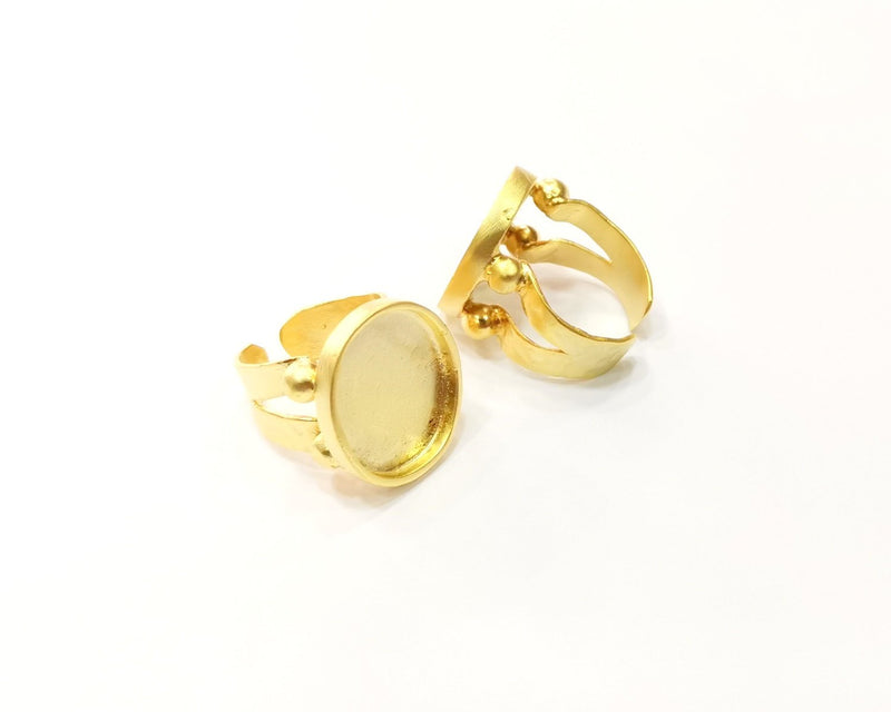 Gold Ring Settings Blank Hammered inlay Ring Mosaic Ring Bezel Base Cabochon Mountings Adjustable (19x16mm blank ) Gold Plated Brass G16986