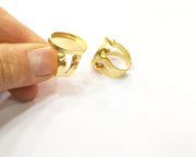 Gold Ring Settings Blank Hammered inlay Ring Mosaic Ring Bezel Base Cabochon Mountings Adjustable (19x16mm blank ) Gold Plated Brass G16986
