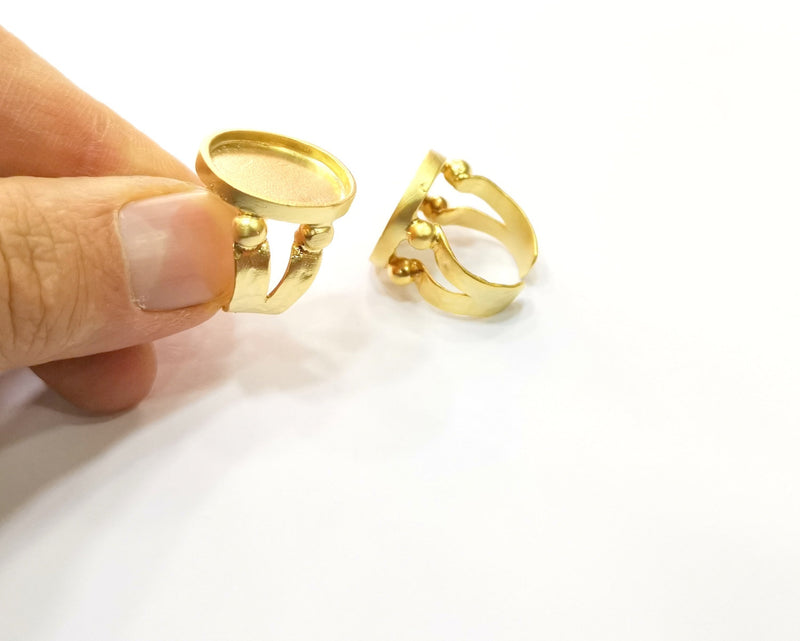 Gold Ring Settings Blank Hammered inlay Ring Mosaic Ring Bezel Base Cabochon Mountings Adjustable (19x16mm blank ) Gold Plated Brass G16986