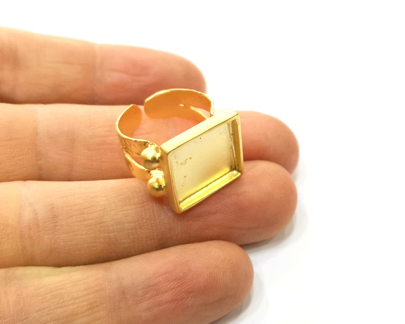 Gold Ring Settings Blank Hammered inlay Ring Mosaic Ring Bezel Base Cabochon Mountings Adjustable (15x15mm blank ) Gold Plated Brass G16988