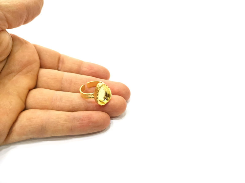 Hammered Ring Blank Setting Cabochon Base inlay Ring Hammered Mounting Adjustable Ring Bezel (14x10mm blank ) Gold Plated Metal G16990
