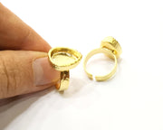Hammered Ring Blank Setting Cabochon Base inlay Ring Hammered Mounting Adjustable Ring Bezel (14x10mm blank ) Gold Plated Metal G16990