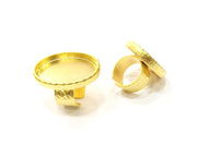 Hammered Ring Blank Setting Cabochon Base inlay Ring Hammered Mounting Adjustable Ring Bezel (30x22mm blank ) Gold Plated Metal G16991