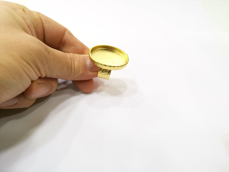 Hammered Ring Blank Setting Cabochon Base inlay Ring Hammered Mounting Adjustable Ring Bezel (30x22mm blank ) Gold Plated Metal G16991