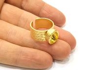 Hammered Ring Blank Setting Cabochon Base inlay Ring Hammered Mounting Adjustable Ring Bezel (10x8mm blank ) Gold Plated Metal G16995