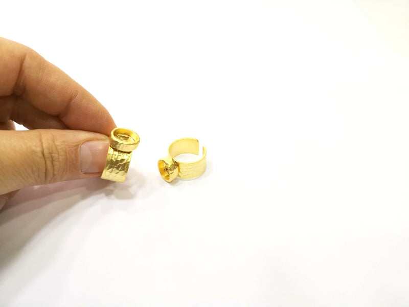 Hammered Ring Blank Setting Cabochon Base inlay Ring Hammered Mounting Adjustable Ring Bezel (10x8mm blank ) Gold Plated Metal G16995