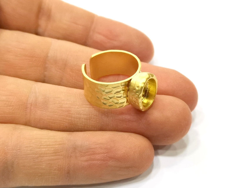 Hammered Ring Blank Setting Cabochon Base inlay Ring Hammered Mounting Adjustable Ring Bezel (10x8mm blank ) Gold Plated Metal G16995