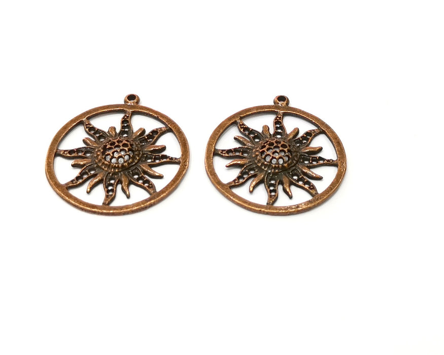 2 Sun Charm Antique Copper Charm (31mm) G16994