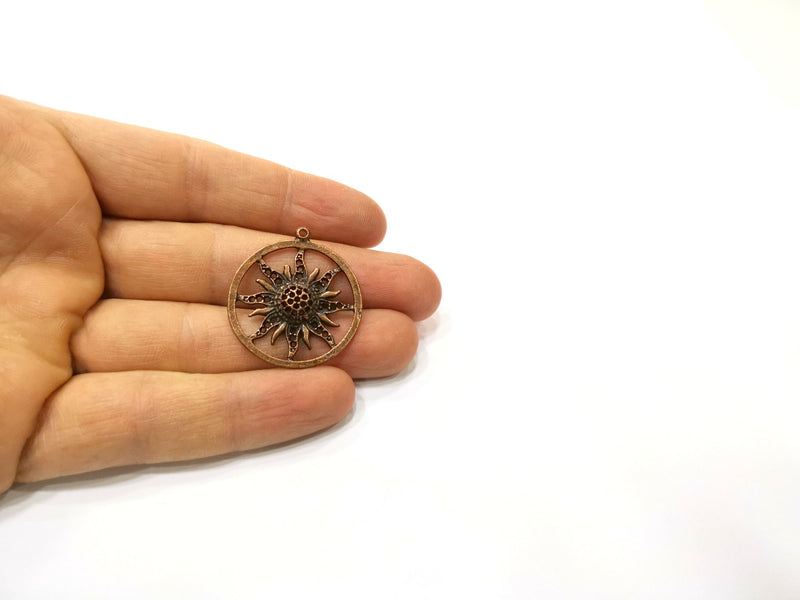 2 Sun Charm Antique Copper Charm (31mm) G16994