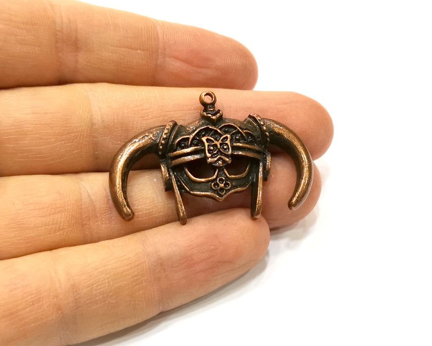 2 Helmet Charm Antique Copper Charm (44x29mm) G17002