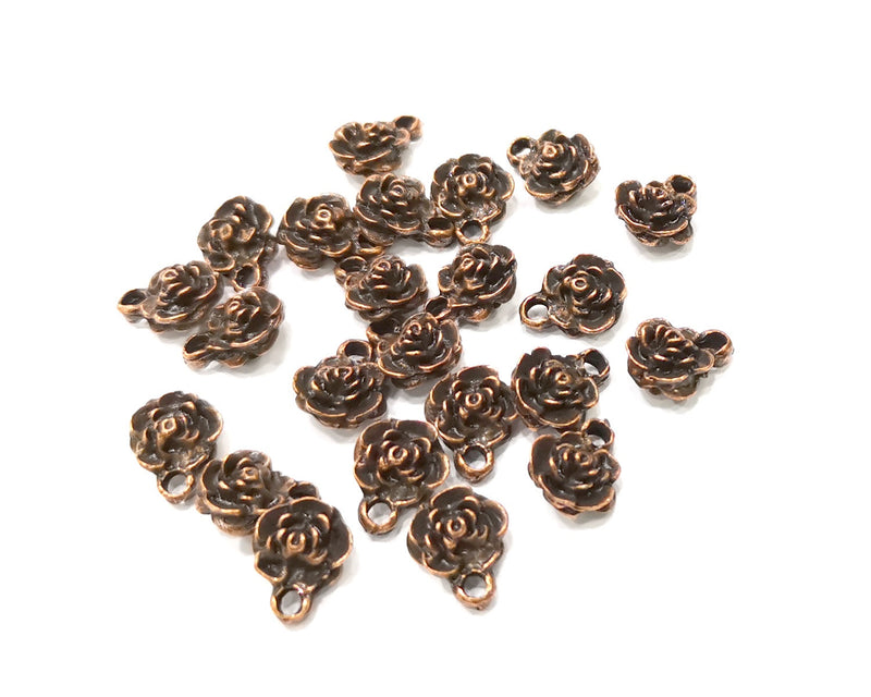 10 Rose Charm Antique Copper Plated Charms Double sided (11x9mm) G17036