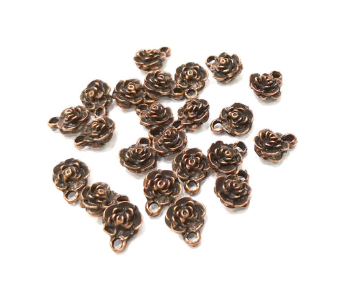 10 Rose Charm Antique Copper Plated Charms Double sided (11x9mm) G17036