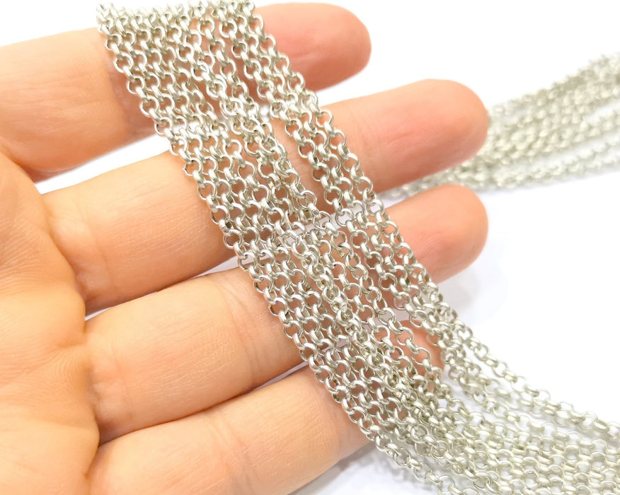 Rolo Chain Silver Plated Chain 1 Meter - 3.3 Feet (3 mm)  G17037