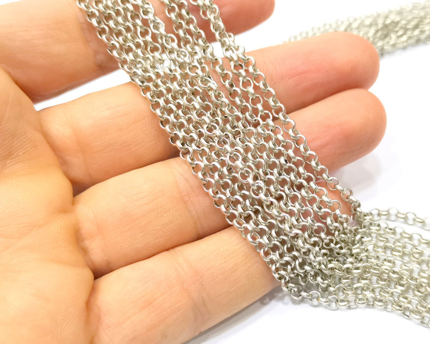 Rolo Chain Silver Plated Chain 1 Meter - 3.3 Feet (3 mm)  G17037