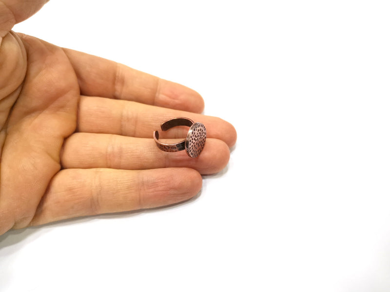 Copper Ring Blank Setting Hammered Cabochon Base Ring Backs Mounting Adjustable Ring Base Bezel (16mm) Antique Copper Plated G17045