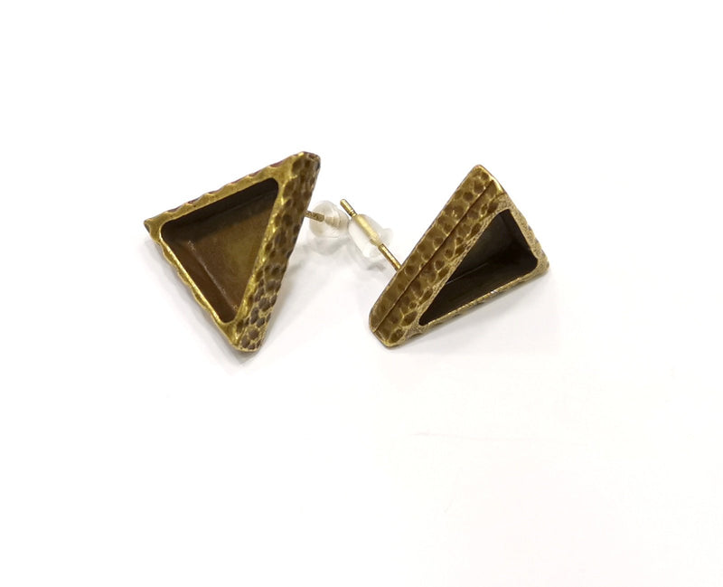 Earring Blank Backs Hammered Antique Bronze Resin Base inlay Blank Cabochon Mountings Antique Bronze (14x13mm blank) 1 pair G17492