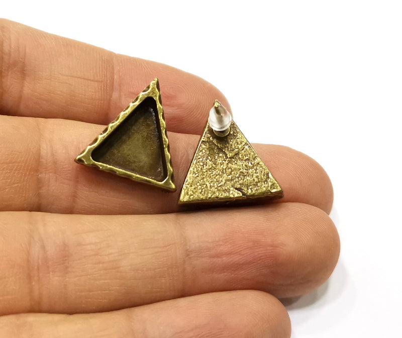 Earring Blank Backs Hammered Antique Bronze Resin Base inlay Blank Cabochon Mountings Antique Bronze (14x13mm blank) 1 pair G17492
