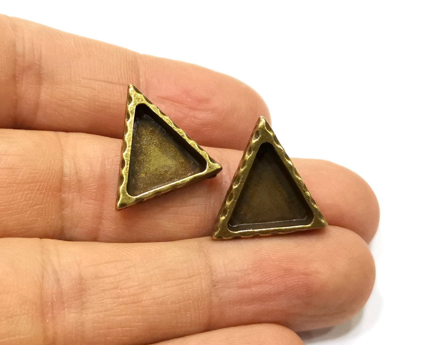 Earring Blank Backs Hammered Antique Bronze Resin Base inlay Blank Cabochon Mountings Antique Bronze (14x13mm blank) 1 pair G17492
