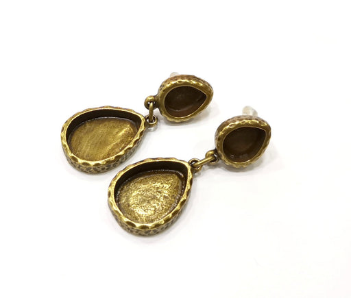 Earring Blank Backs Hammered Antique Bronze Resin Base inlay Blank Cabochon Mountings Antique Bronze (18x13+10x8mm blank) 1 pair G17496