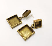 Earring Blank Backs Hammered Antique Bronze Resin Base inlay Blank Cabochon Mountings Antique Bronze  Metal (10mm+16mm blank) 1 pair G17494
