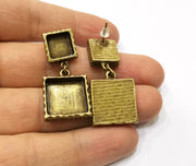 Earring Blank Backs Hammered Antique Bronze Resin Base inlay Blank Cabochon Mountings Antique Bronze  Metal (10mm+16mm blank) 1 pair G17494