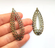 2 Leaf Charm Antique Bronze Charm Antique Bronze Plated Metal  (64x23mm) G17509