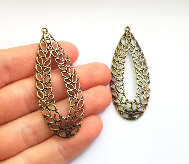 2 Leaf Charm Antique Bronze Charm Antique Bronze Plated Metal  (64x23mm) G17509