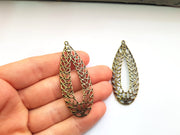 2 Leaf Charm Antique Bronze Charm Antique Bronze Plated Metal  (64x23mm) G17509