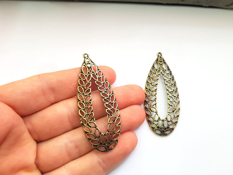 2 Leaf Charm Antique Bronze Charm Antique Bronze Plated Metal  (64x23mm) G17509