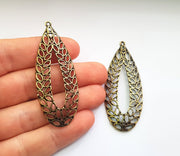 2 Leaf Charm Antique Bronze Charm Antique Bronze Plated Metal  (64x23mm) G17509
