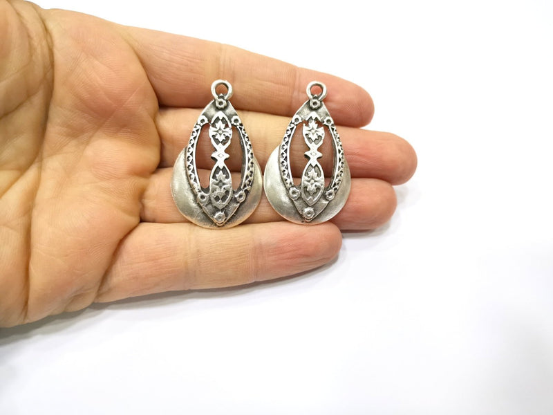 2 Silver Charms Antique Silver Plated Charms (40x23mm)  G17069