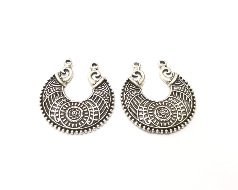 2 Silver Charms Antique Silver Plated Charms (31x28mm)  G17071