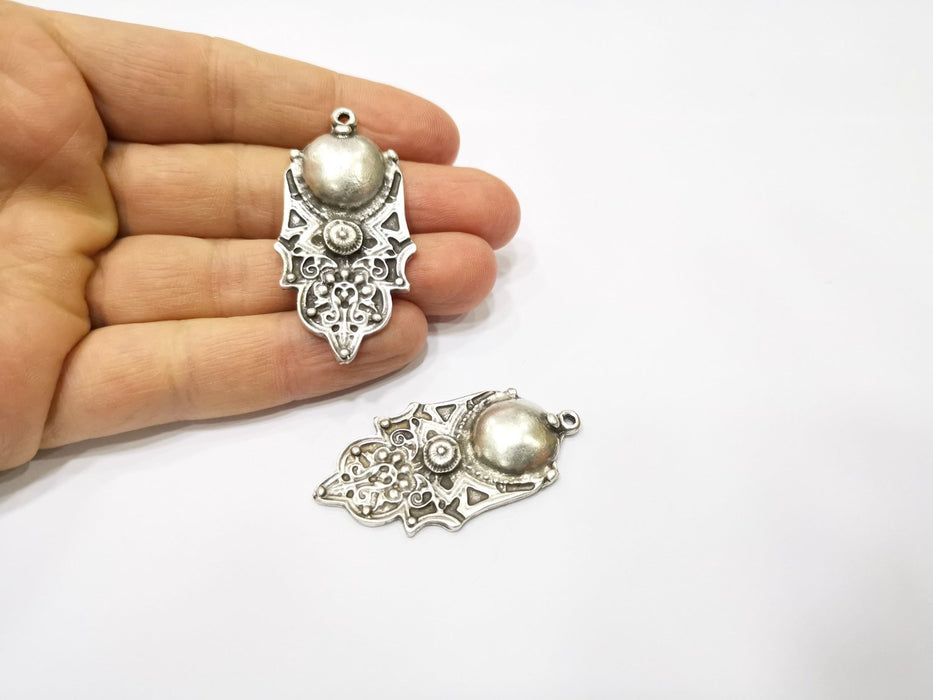 2 Silver Charms Antique Silver Plated Charms (47x22mm)  G17073